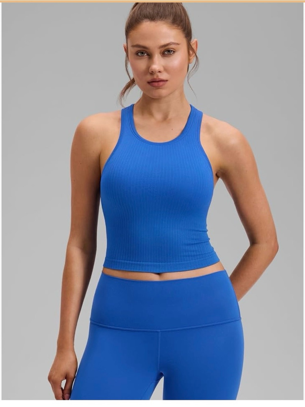 CRZ Yoga Blue Ribbed Racerback Crop Tank Top - Women